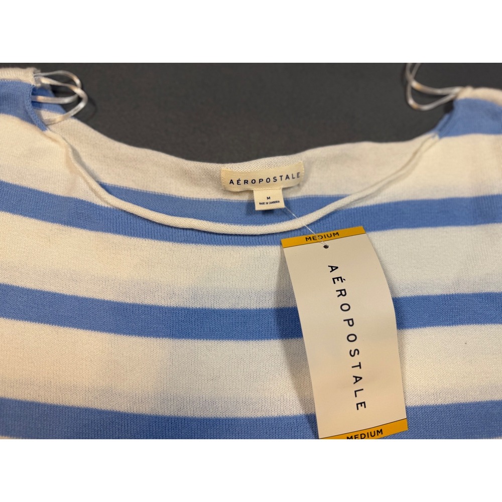 Aeropostale Women's Blue White Striped Off The Shoulder Cotton Sweater M NWT - Picture 4 of 10